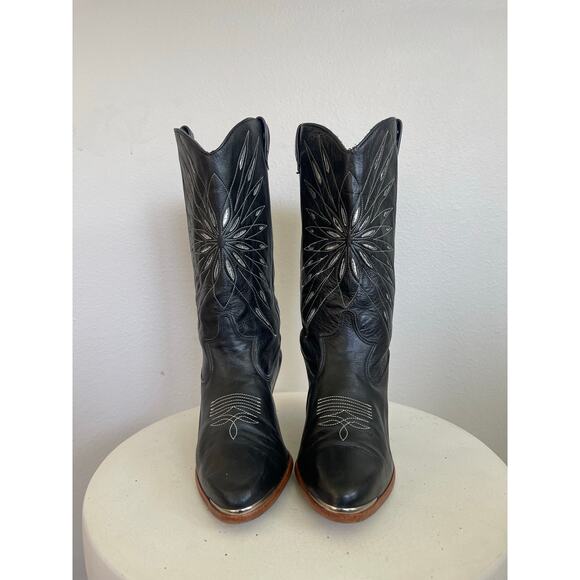 Dingo Women Vintage Black Silver Sunburst Cutout Cowboy Boots  - Size 7.5M - Picture 2 of 8